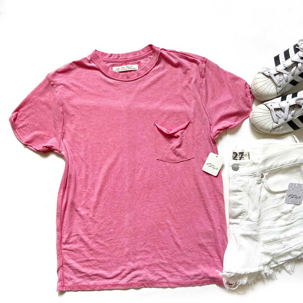 FREE PEOPLE WE THE FREE BELLA TEE PINK SPICED CORAL TEE SHIRT TOP OVERSI… - Picture 13 of 16